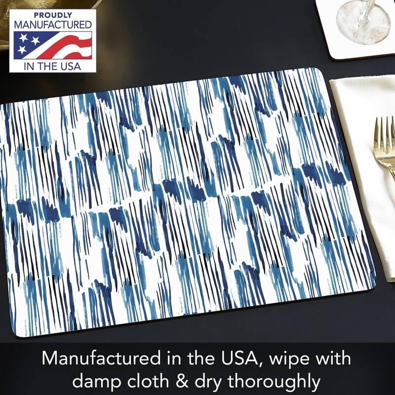 Indigo Lines Decorative Hardboard Placemats with Protective Cork