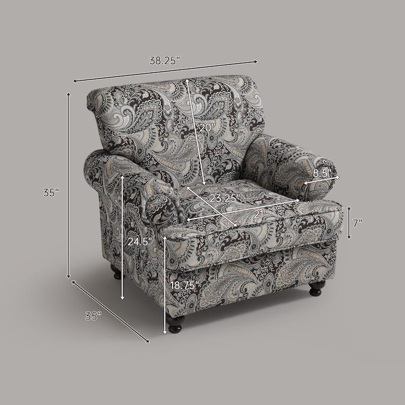 Morden Fort Classical Paisley Print Accent Chair with Rolled Arms