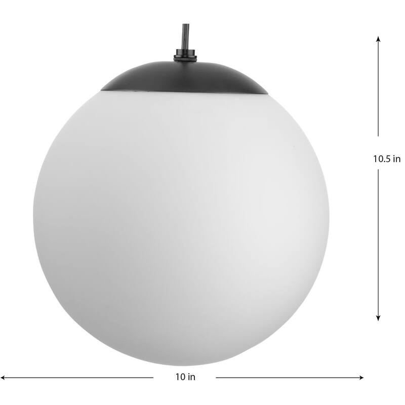 Atwell Collection Matte Black and Opal Glass Globe Medium Hanging Pendant Light - 10 in x 10 in x 10.5 in
