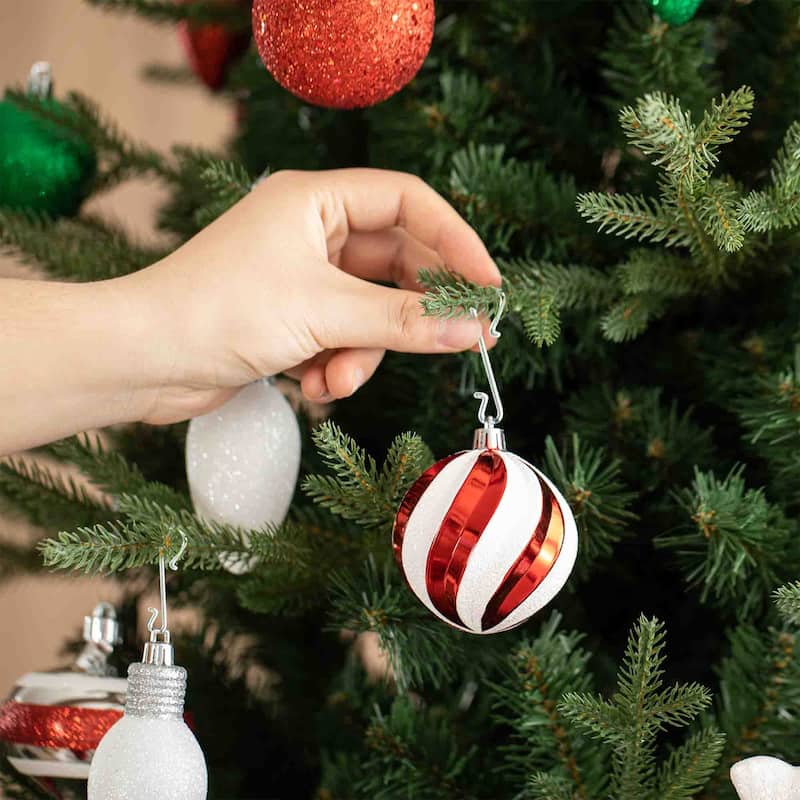 Glitzhome 178ct Christmas Ball Shatterproof Ornaments with Candy Picks & Ribbon Bow (Set of 191)