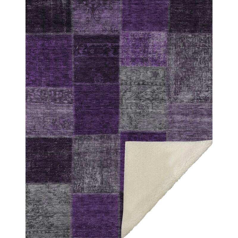 Premium Machine Washable Vintage Patchwork Sherpa Throw Blanket