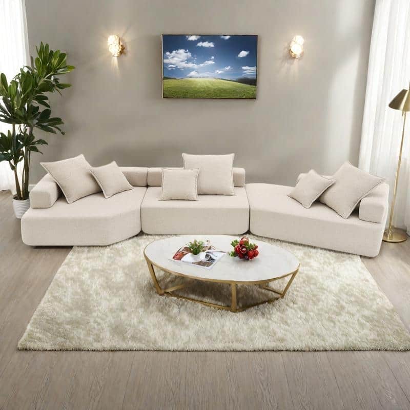 156" Boucle Modular Floor Sectional Sofa with Free Combination Design and 6 Pillows - Beige