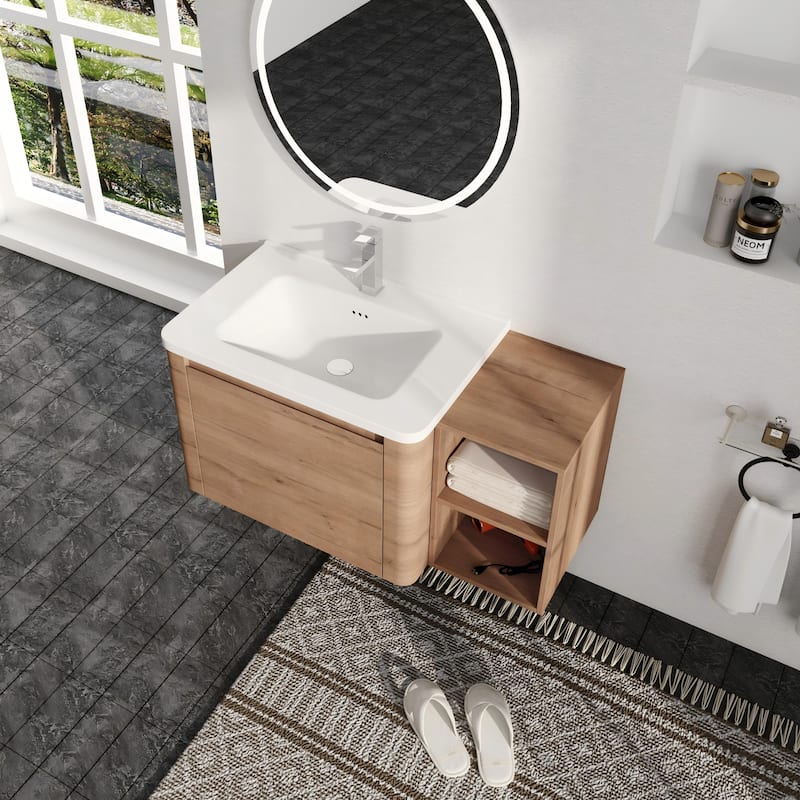 Malwee 28"/40"/52"/68" Floating Bathroom Vanity, Wall Mounted Bathroom Vanity with Ceramic Sink,Soft Close Door and Shelf