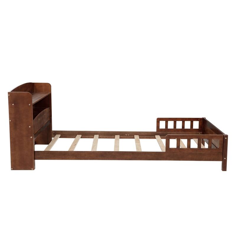 Full Pine Wood Bed with Bookcase Headboard