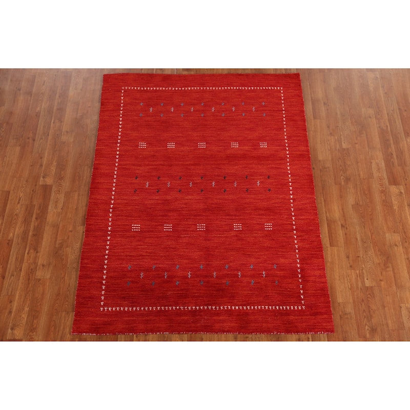 Hand Knotted Oriental 100% Wool Carpet Tribal Tribal Oranges & Rust Gabbeh Area Rug - 6' 5'' X 4' 8''