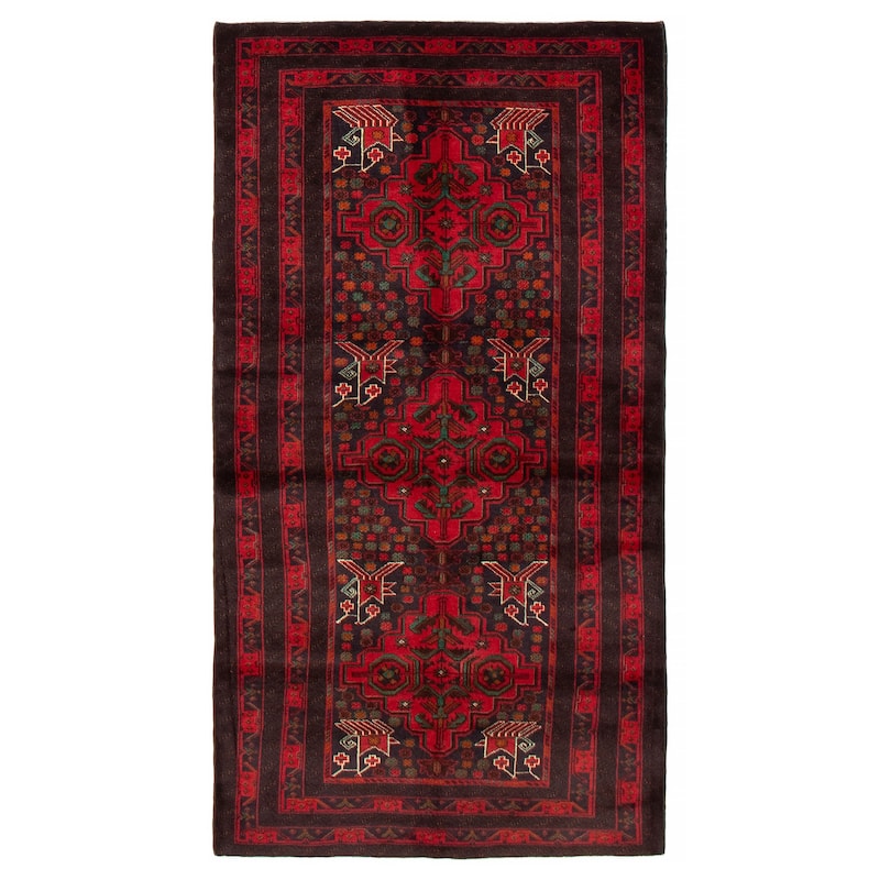 Teimani Red Rug 3'7" x 6'8" - 3'7 x 6'8 - Red - 3'7 x 6'8