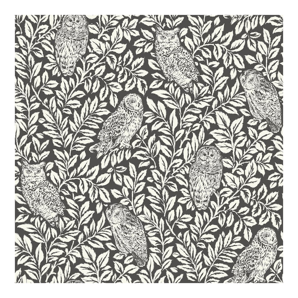 NuWallpaper Charcoal Sleepy Owls Peel & Stick Wallpaper - 216in x 20.5in x 0.025in