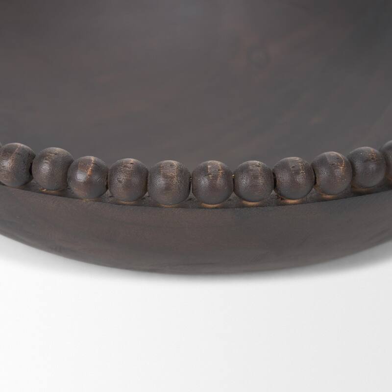 Wendell Dark Brown Wood w/ Wood Beads Round Bowls - 12.0L x 3.3W x 12.0H