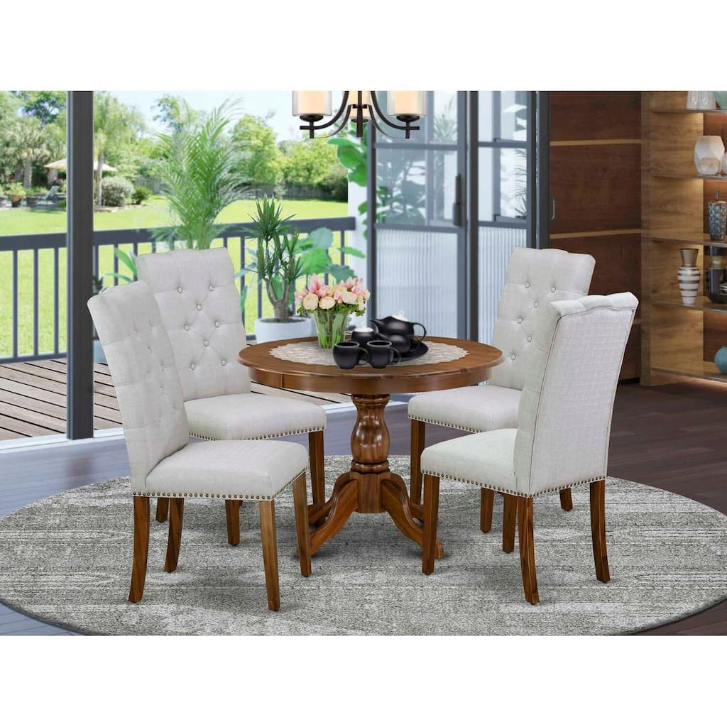 HomeStock 5-Piece Antique Walnut Finish Solid Wood Top Dining table with 4 Chairs