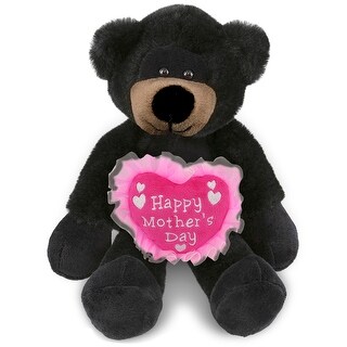 DolliBu Mother’s Day Soft Plush Long Leg Black Bear with Pink Heart - 10.5 inches