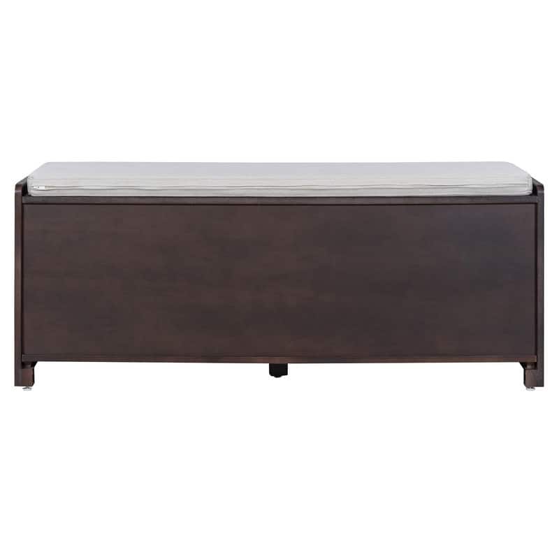 Rustic 47.4" Storage Bench Multifunctional Wooden Entryway Organizer with Removable Cushion and Rattan Doors