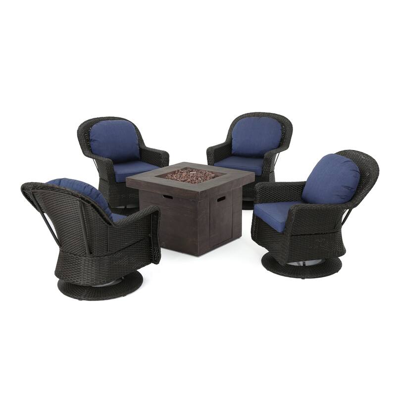 Colosseum 5-piece Wicker Swivel Set with Fire Table by Christopher Knight Home