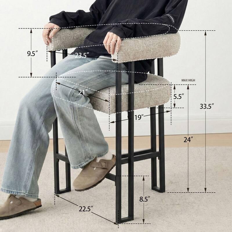 25" Seat Height Upholstered Tweed Black Matel Counter Stool