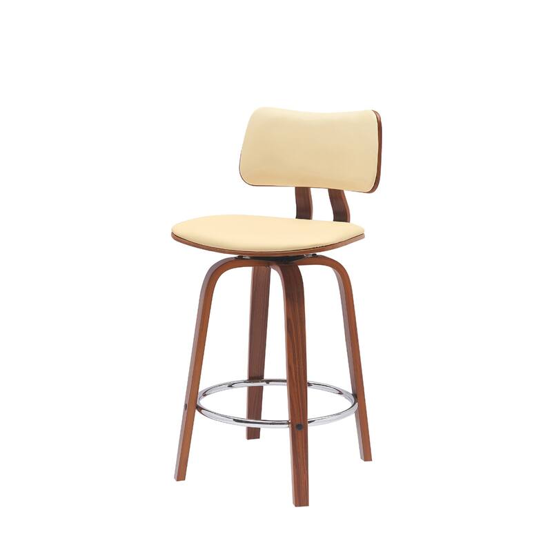 Faux Leather Armless Counter Height Bar Chair with Wood Frame, Swivel and Footrest
