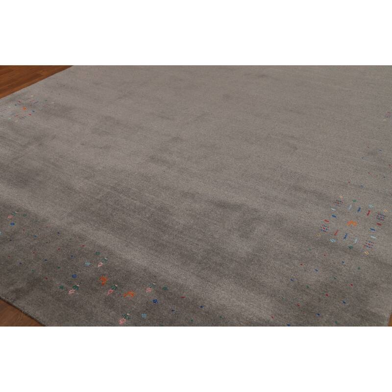 Hand Knotted Oriental 100% Wool Carpet Tribal Tribal Greys & Charcoal Gabbeh Area Rug - 10' 1'' X 8' 3''