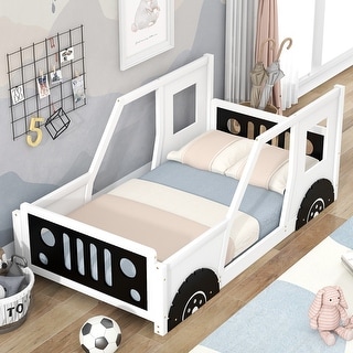 Twin Size Car Platform Bed with Wheels for Kids, White - Bed Bath ...