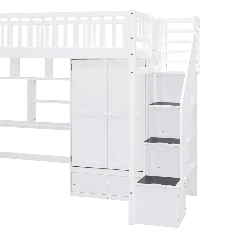 Merax Twin size Loft Bed with Bookshelf,Drawers,Desk,and Wardrobe