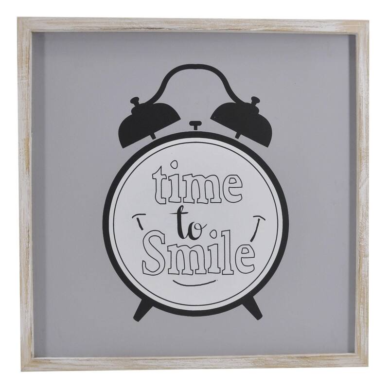 HomeRoots 16" X 16" Gray And White Time to Smile Wood Square Wall Decor