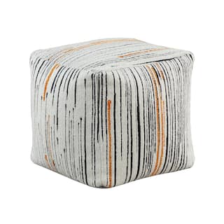 Modern Pouf Ottoman, Multicolor Vertical Striped Jacquard, 16 Inch