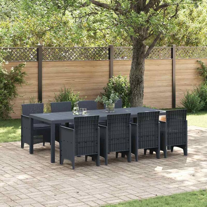 vidaXL Garden Dining Set 9/11 pcs Anthracite/Brown Polt rattan - 250 x 100 x 73 cm - Anthracite/ Anthracite/ 8 seater