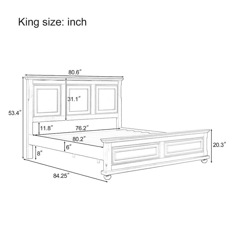 Traditional Town and Country Style Wooden Vintage Platform Bed