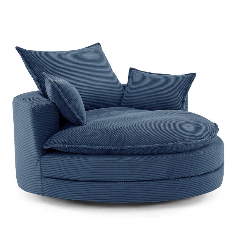 Roomfitters Swivel Barrel Chair with Dual-Layer Cushion and 3 Pillows, Comfy Accent Chair for Home or Office