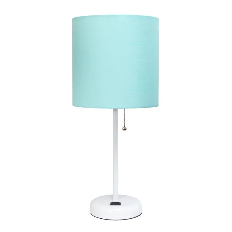 19.5 in. White Finish Table Lamp with Blue Shade, Sturdy Table Lamp for Living Rooms and Bedrooms
