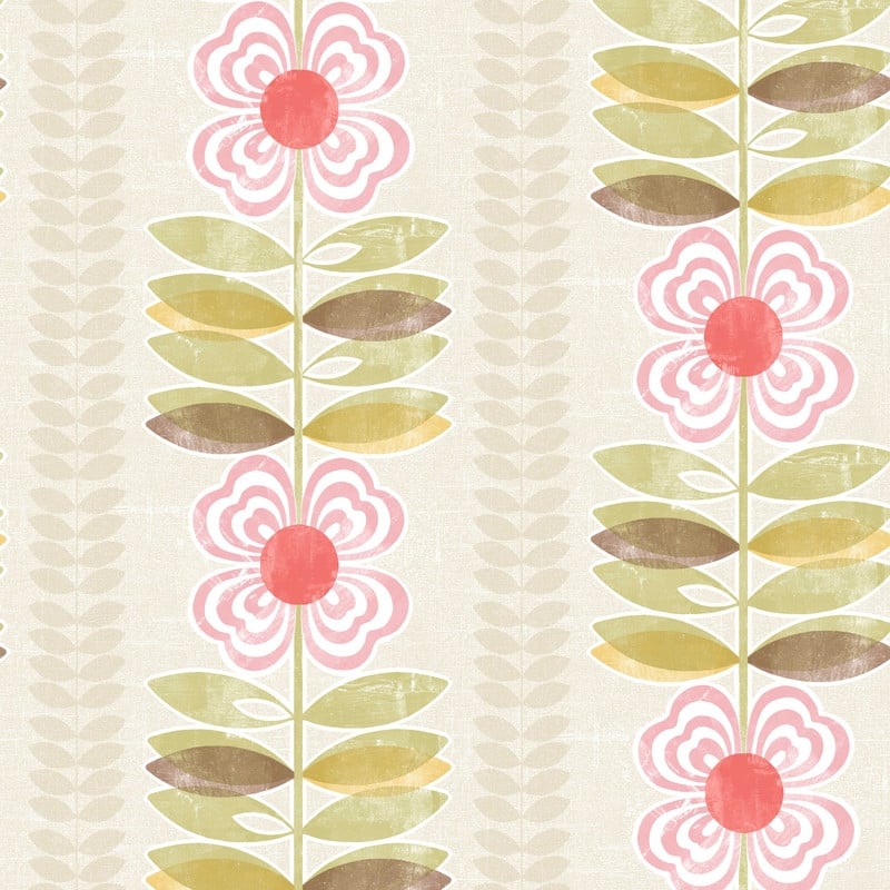Brewster Avril Pink Modern Floral Stripe Wallpaper - 20.5in x 396in x 0.025in