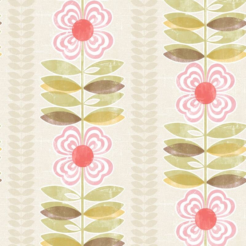 Brewster Avril Pink Modern Floral Stripe Wallpaper - 20.5in x 396in x 0.025in