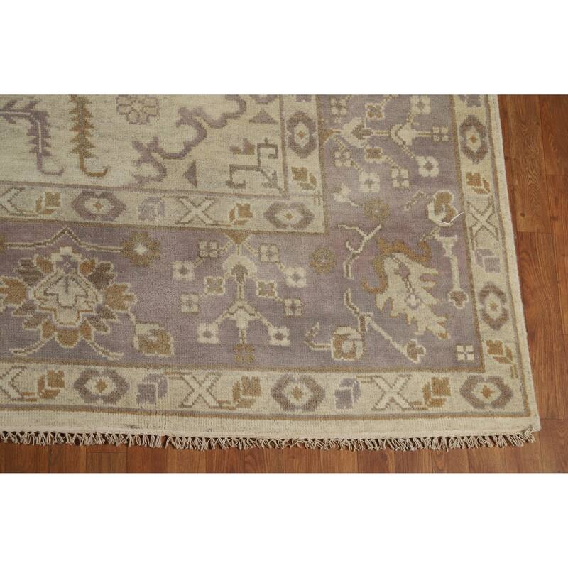 Earth Tone Oushak Style Area Rug Hand-Knotted Wool Carpet - 8'11" x 12'2"