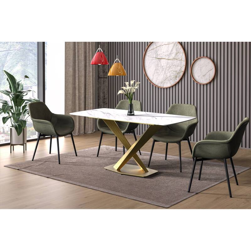 Voren Dining Table with Rectangular Top and Stainless Steel Base
