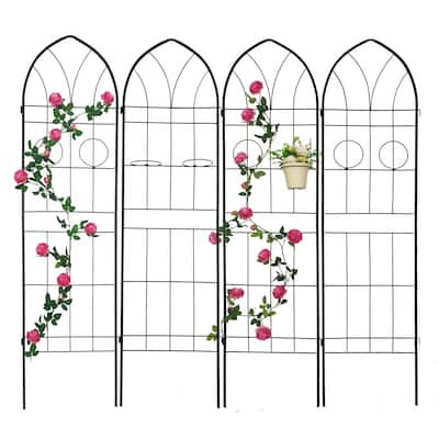 4 Pack Metal Garden Trellis 78.7" x 19.7" Rustproof Trellis for Climbing Plants Outdoor Flower Support Black