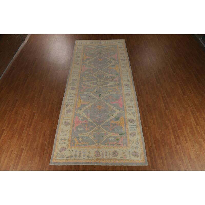 Hand Knotted Oriental 100% Wool Carpet Transitional All-Over Greys & Charcoal Oushak Area Rug - 16' 7'' X 6' 11''