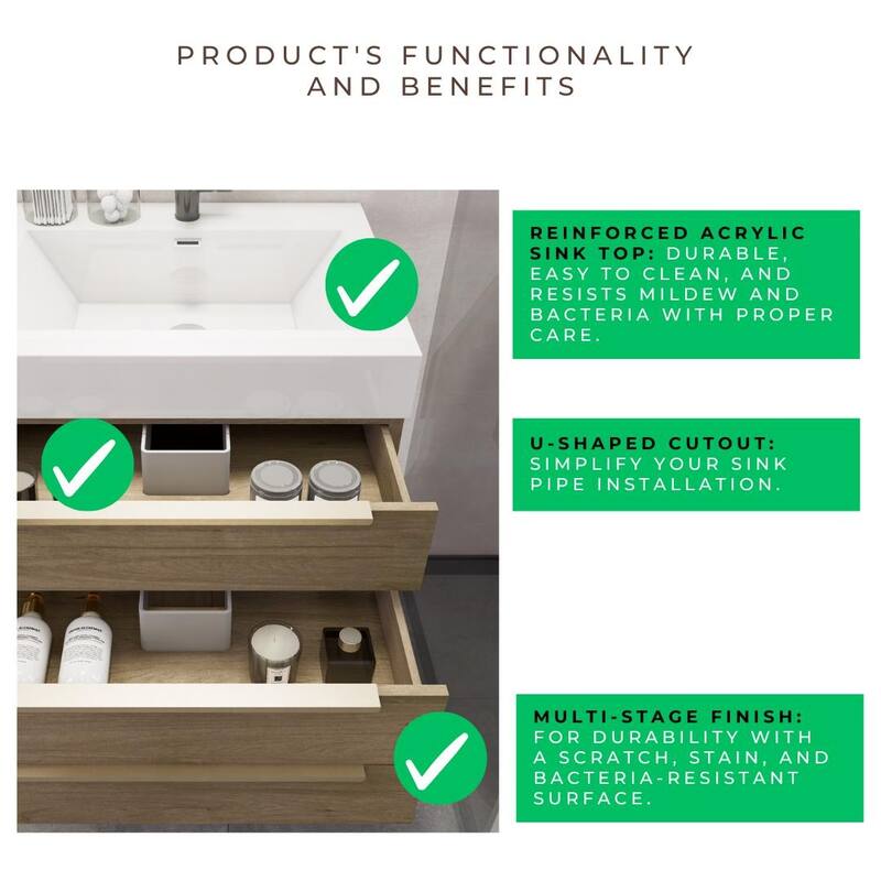Noble 42" Wall Mounting Vanity (R Drawer) with Reinforced Acrylic Sink