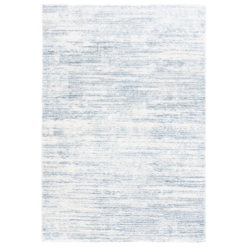 SAFAVIEH Tahoe Shag Yaprak Abstract 1.2-inch Thick Rug - 5' x 7' - Blue/Ivory - Rectangle