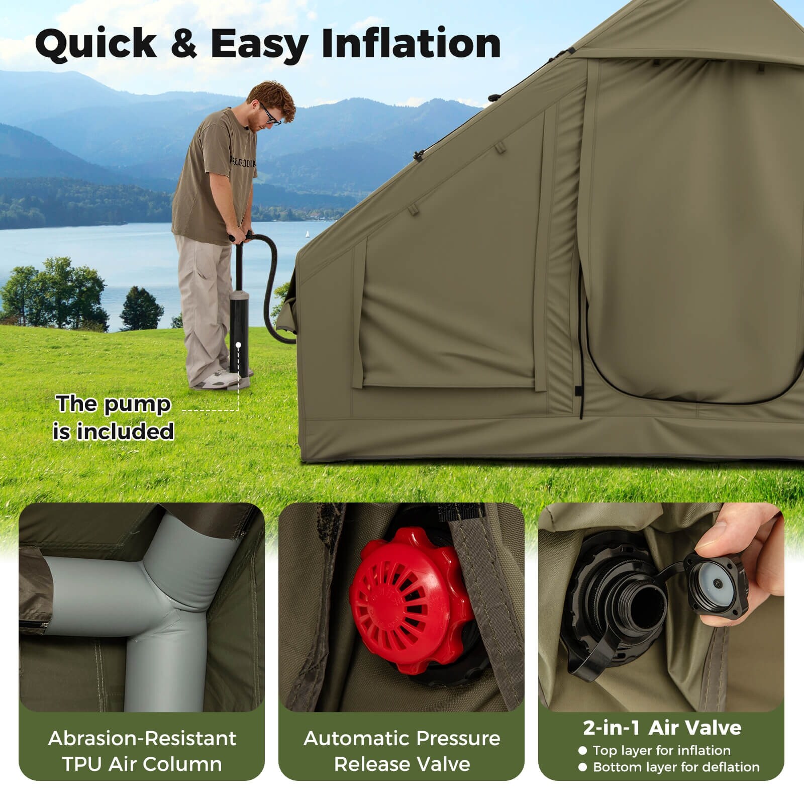 Costway 4-6 People Inflatable Tent with 4 Mesh Screen Windows 2