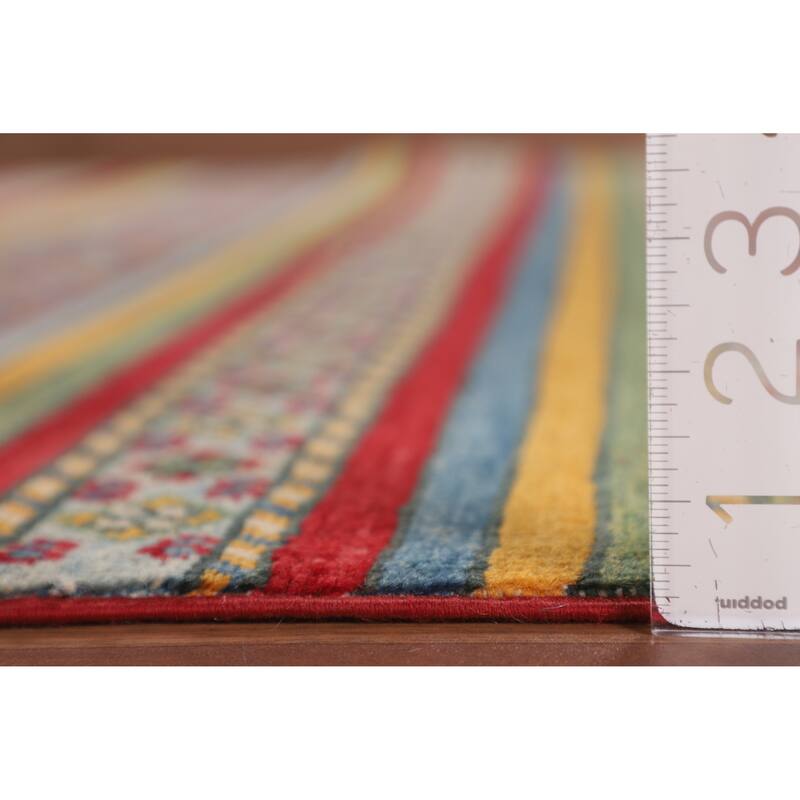 Striped Kazak Oriental Area Rug Hand-Knotted Wool Carpet - 4'10" x 6'6"