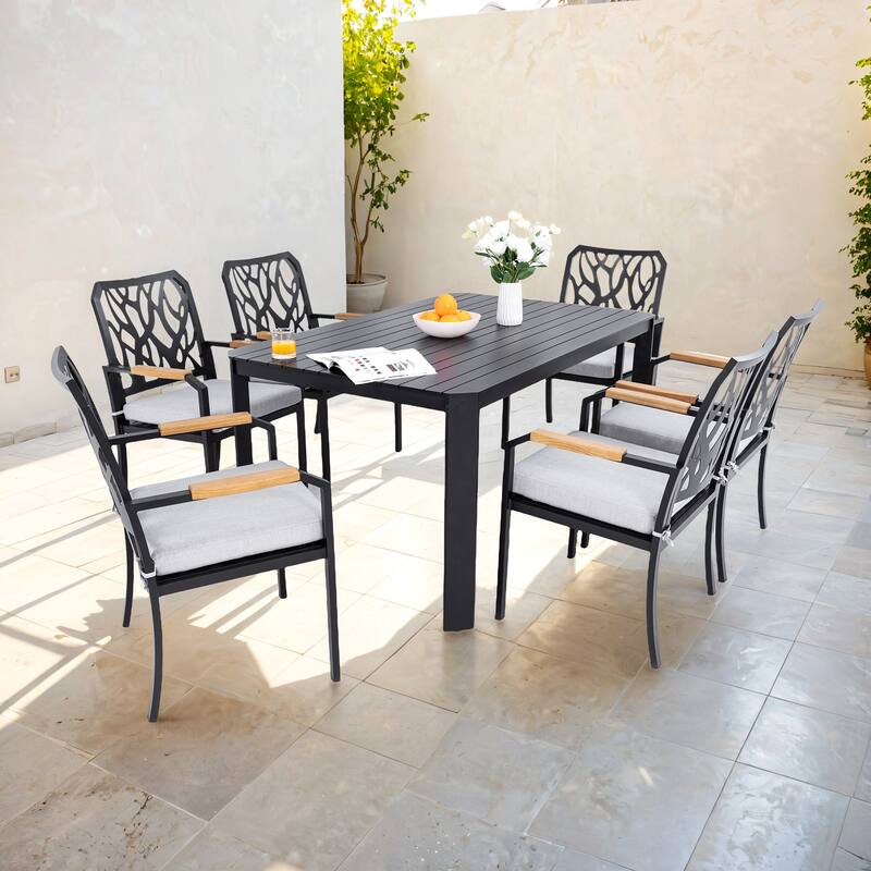 GDFStudio - Burbon 7-Piece Outdoor Aluminum Dining Set with Elegant Nature - Burbon