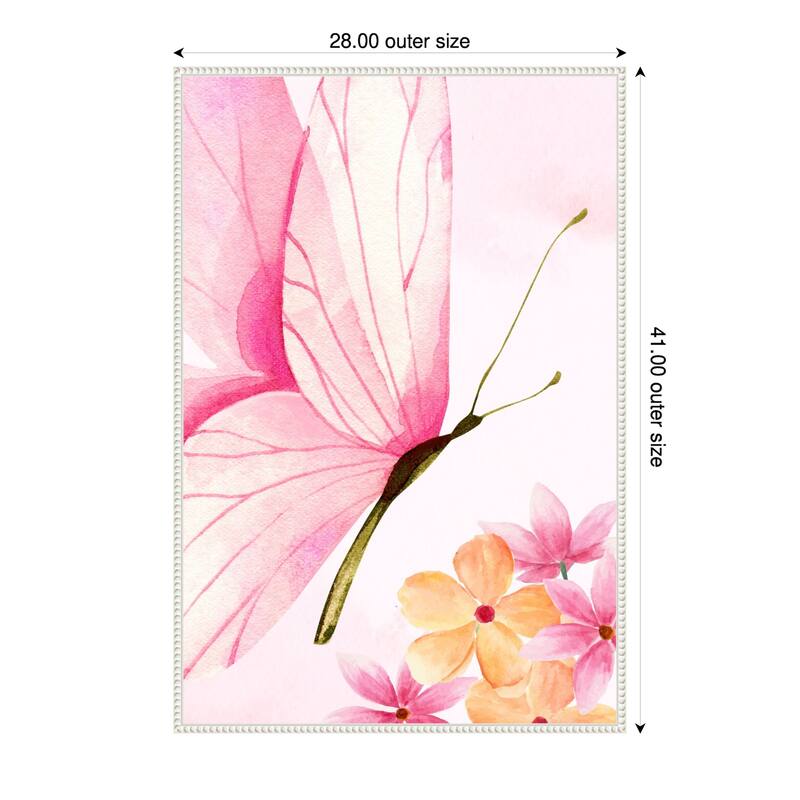 Pink Floral Butterfly by Saskia Michele Framed Canvas Wall Art Print - 28 x 41 in