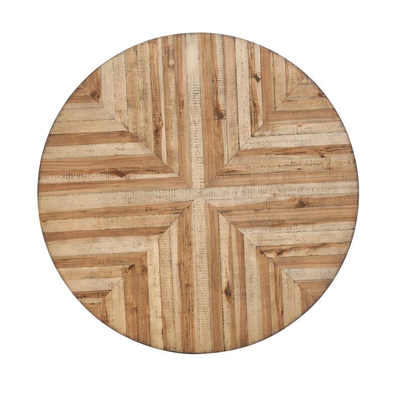 Roomfitters Modern Round Dining Table with Splayed Metal Trestle Legs, Light Birch Finish