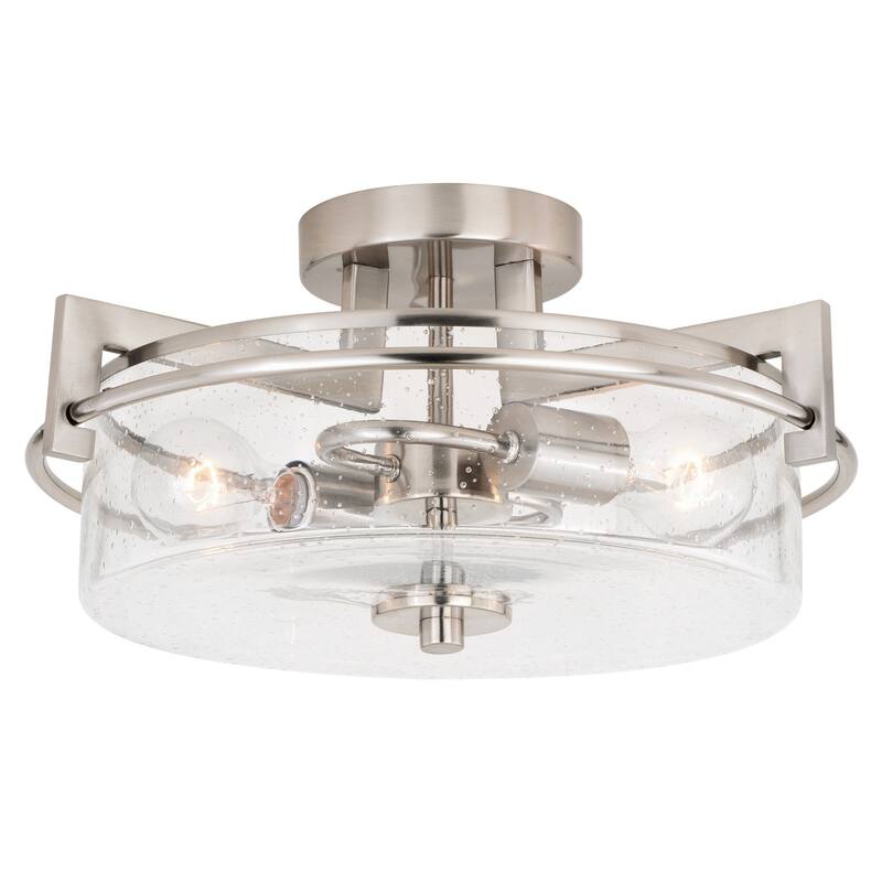 Flush Mount Ceiling Light - Satin Nickel Finish, Clear Glass Shade - Modern Interior Lighting - 3.5