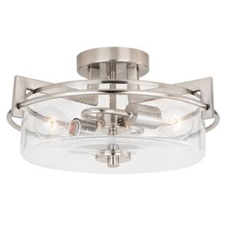 Flush Mount Ceiling Light - Satin Nickel Finish, Clear Glass Shade - Modern Interior Lighting - 3.5