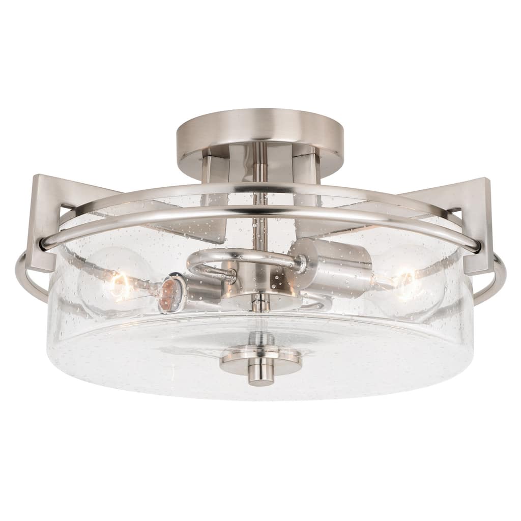 Flush Mount Ceiling Light - Satin Nickel Finish, Clear Glass Shade - Modern Interior Lighting - 3.5