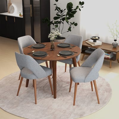 Paladin 5-Piece Round Dining Set w/4 Fabric Dining Chairs in Grey