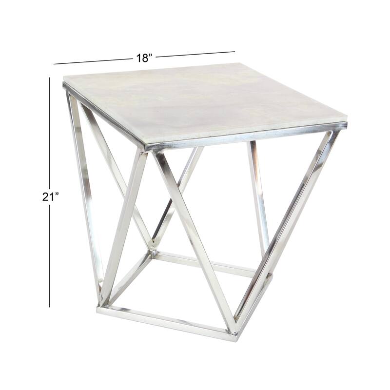 Stainless Steel Metal Geometric Accent Table with Marble Top - Silver - Roche River Decor