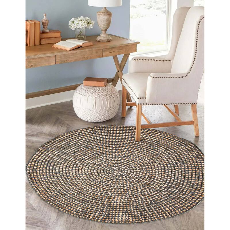 ECARPETGALLERY Braided Weave Palas Denizli Dark Grey Jute Rug - 3'3 x 3'3