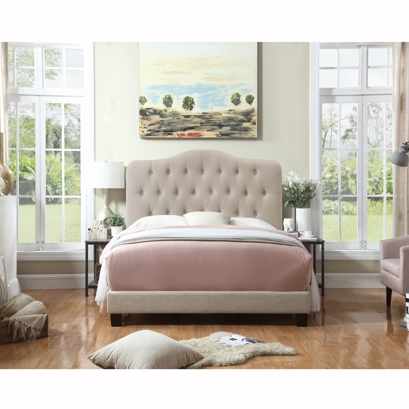 Nadine queen tufted upholstered cheap low profile standard bed