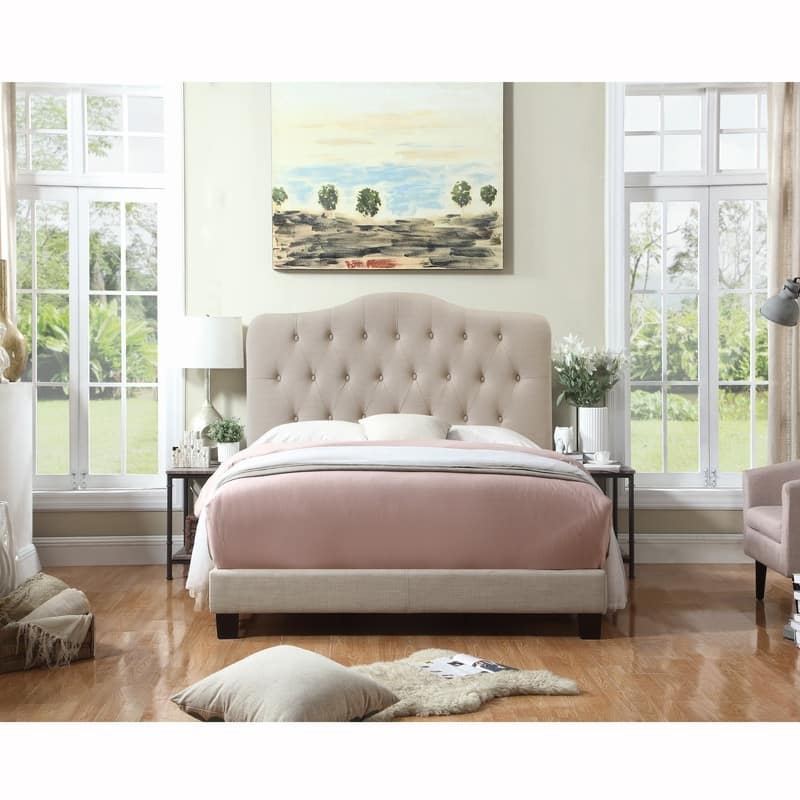 Beatrice Tufted Upholstered Low Profile Standard Bed - Beige - Full