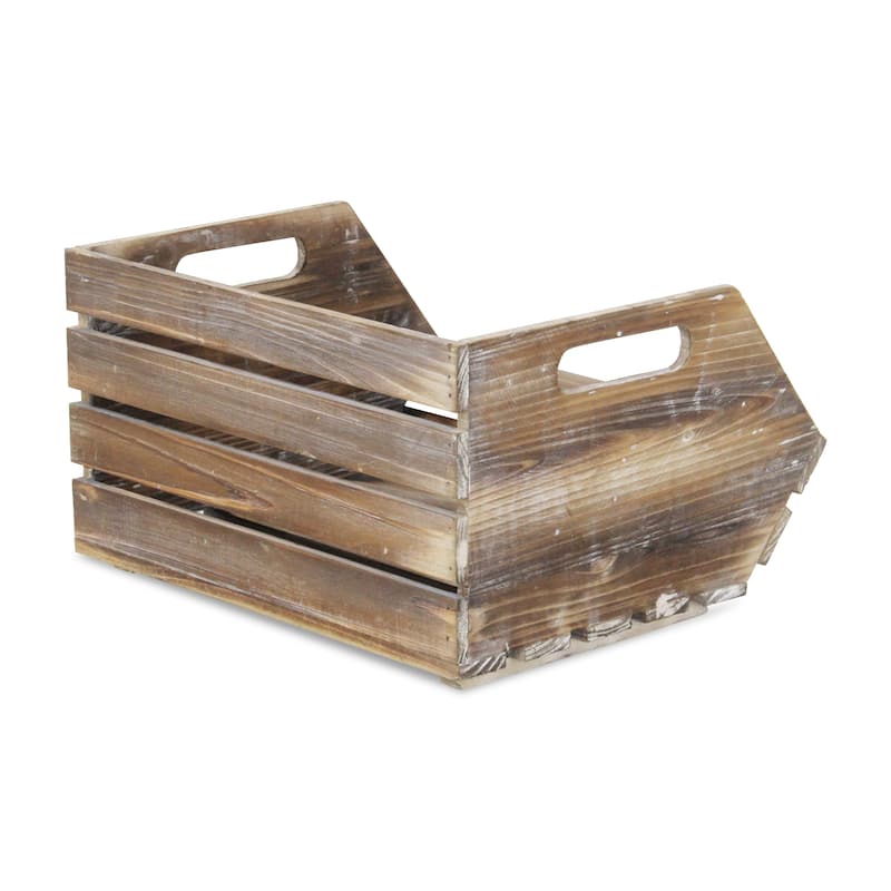 Natural Brown Wood Slat Stackable Storage with Side Handles - N/A