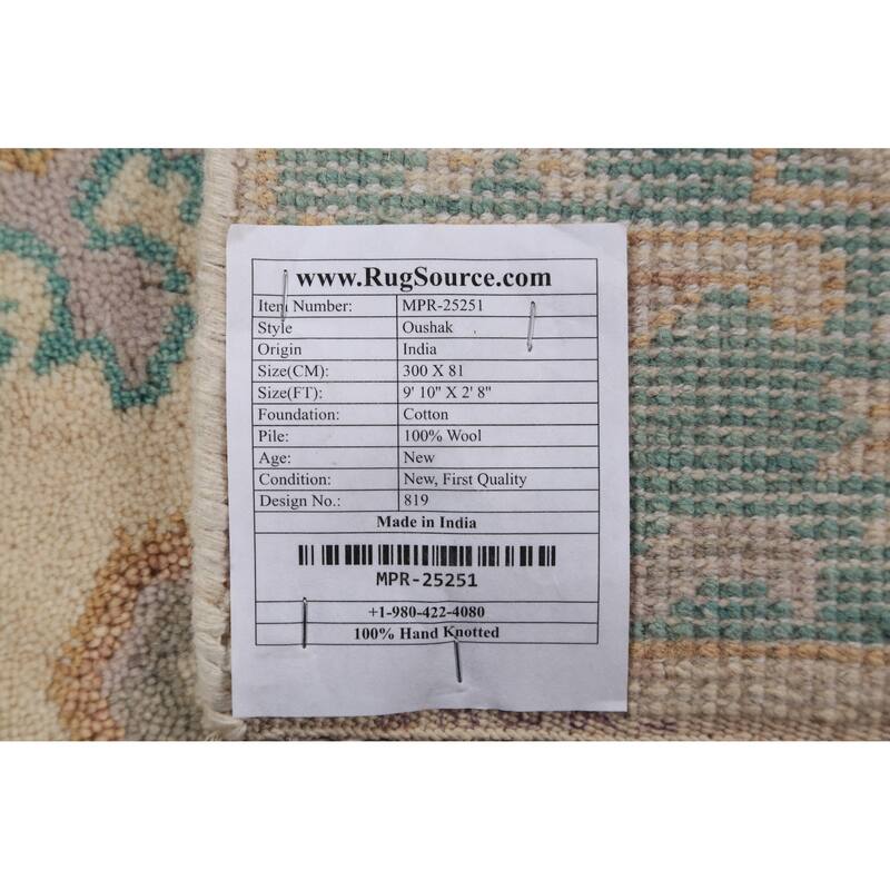 Transitional Oushak Oriental Runner Rug Hand-Knotted Wool Carpet - 2'8" x 9'10"